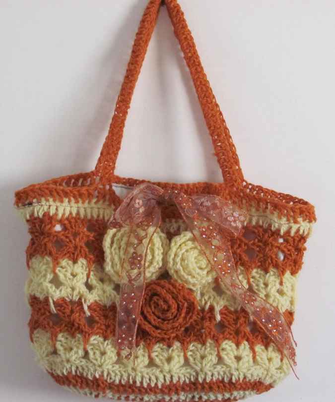 large image of art item: bag – crochet orange cream