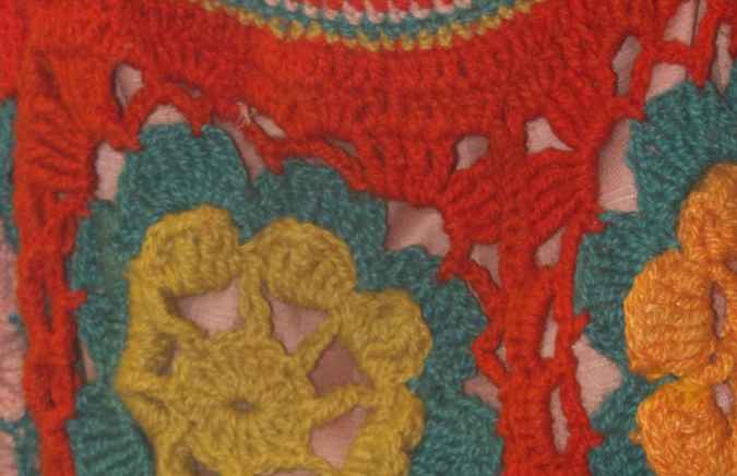 large image of art item: bag – crochet orange with yellow turquoise flowers