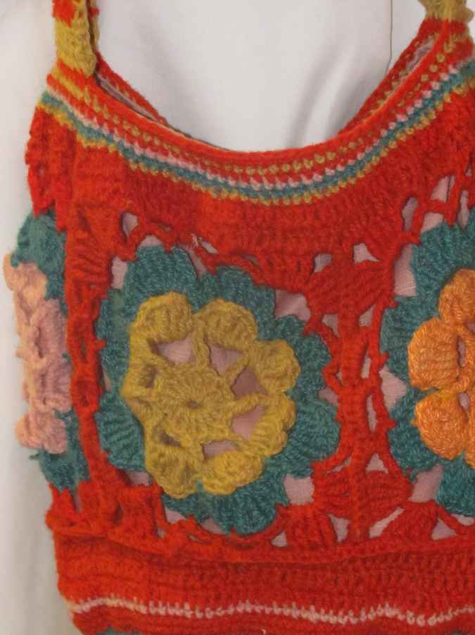 large image of art item: bag – crochet orange with yellow turquoise flowers