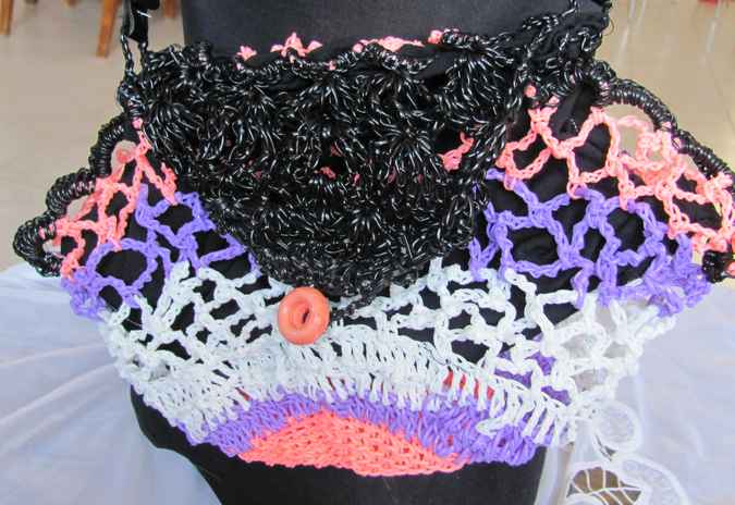 large image of art item: bag – crochet peach white violet black