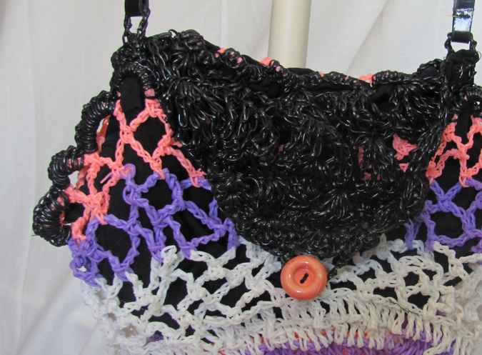 large image of art item: bag – crochet peach white violet black
