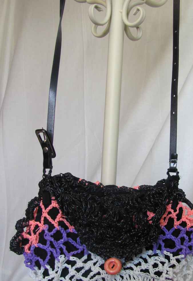 large image of art item: bag – crochet peach white violet black