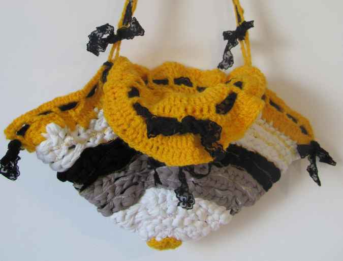 large image of art item: bag – crochet yellow black white