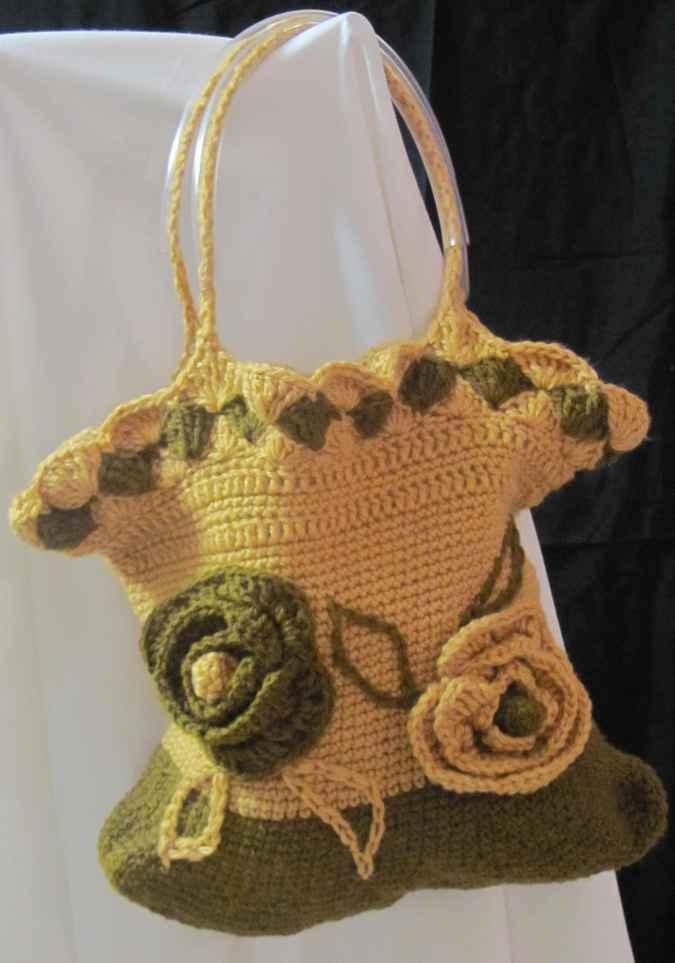 large image of art item: bag – crochet yellow green with flowers