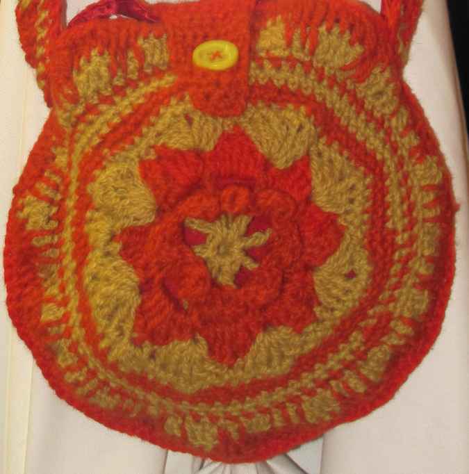 large image of art item: bag – crochet yellow orange geometric