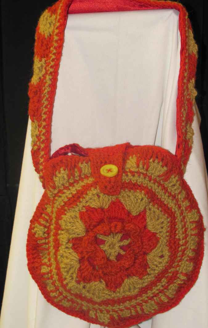 large image of art item: bag – crochet yellow orange geometric