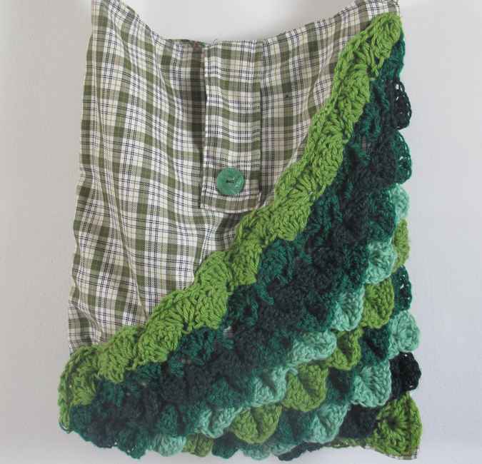 large image of art item: bag – diagonal checkred greens blues white