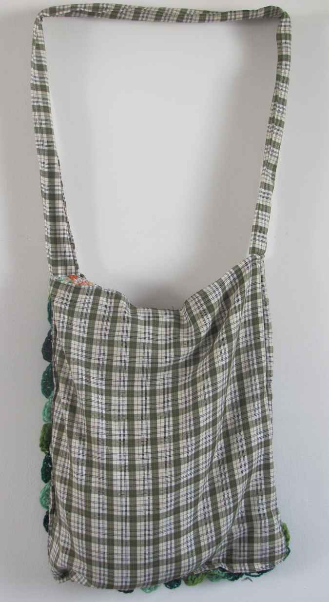 large image of art item: bag – diagonal checkred greens blues white