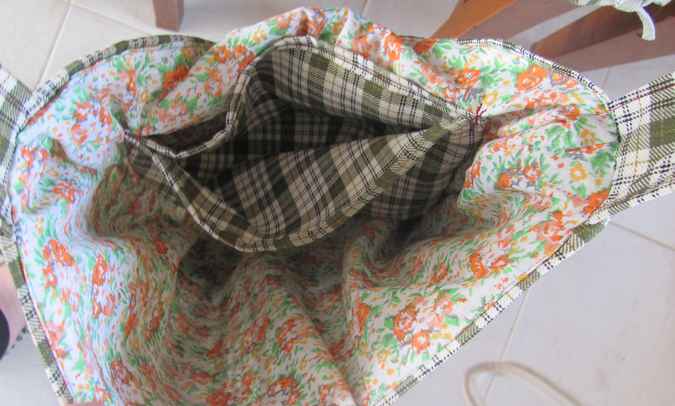 large image of art item: bag – diagonal checkred greens blues white