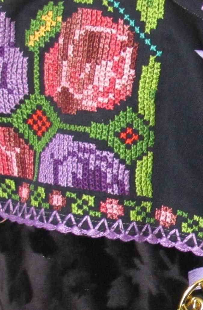 large image of art item: bag – embroidery black motif pixelated flowers gold heart