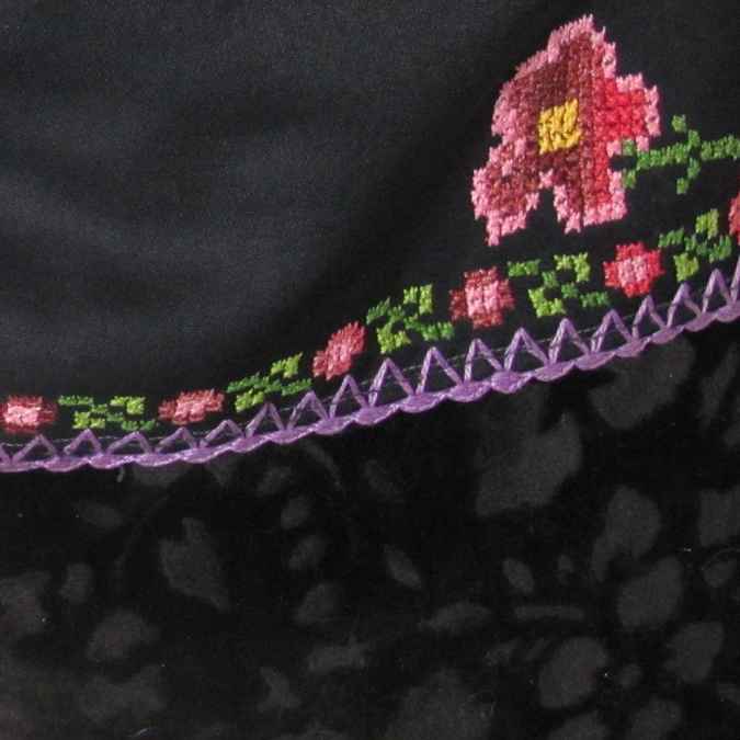 large image of art item: bag – embroidery black motif pixelated flowers gold heart