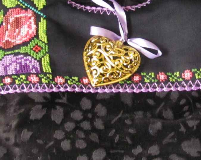 large image of art item: bag – embroidery black motif pixelated flowers gold heart