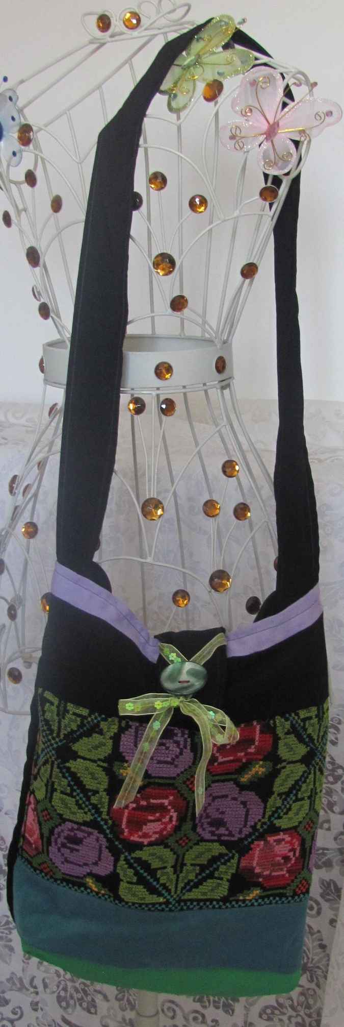 large image of art item: bag – embroidery green yellow flowers