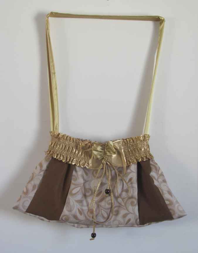 large image of art item: bag – gold white brown motif plants
