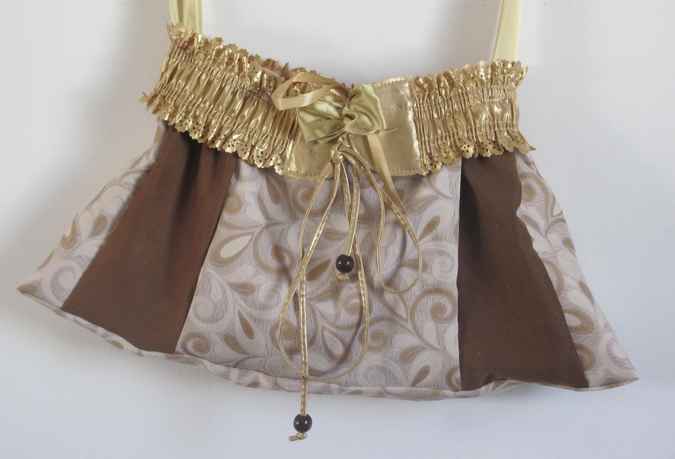 large image of art item: bag – gold white brown motif plants