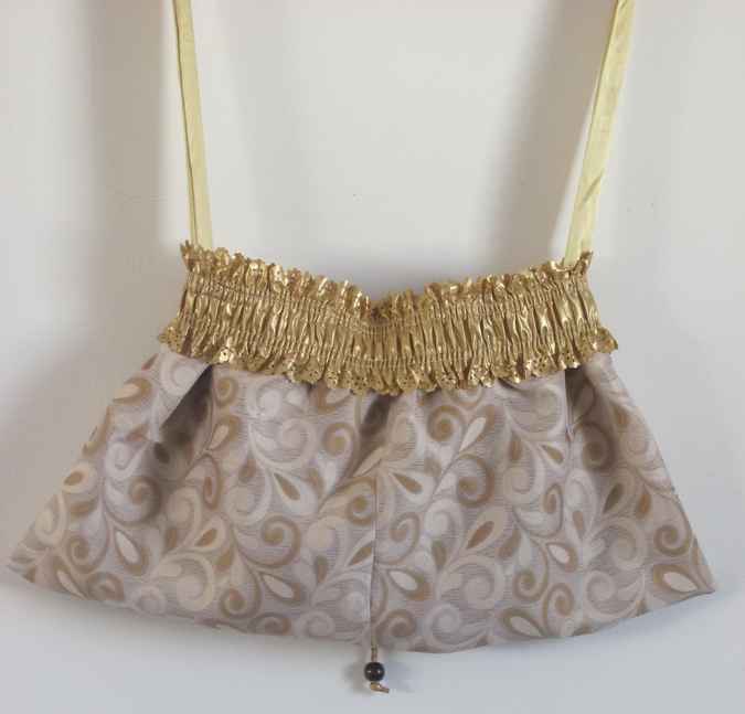 large image of art item: bag – gold white brown motif plants