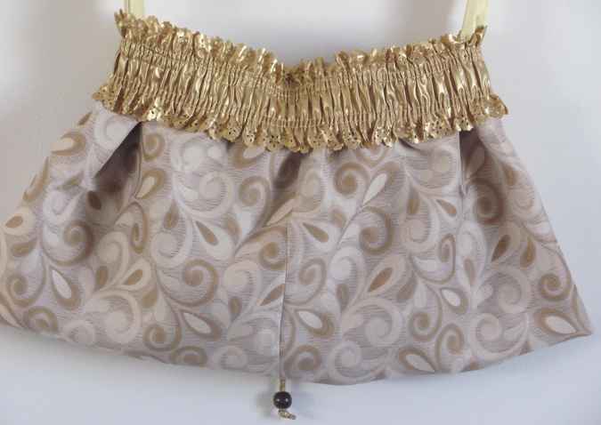 large image of art item: bag – gold white brown motif plants