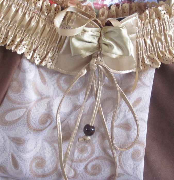 large image of art item: bag – gold white brown motif plants