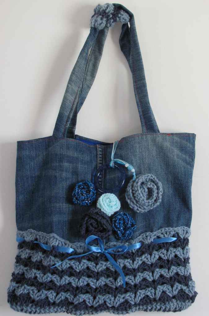 large image of art item: bag – jeans crochet flowers blue