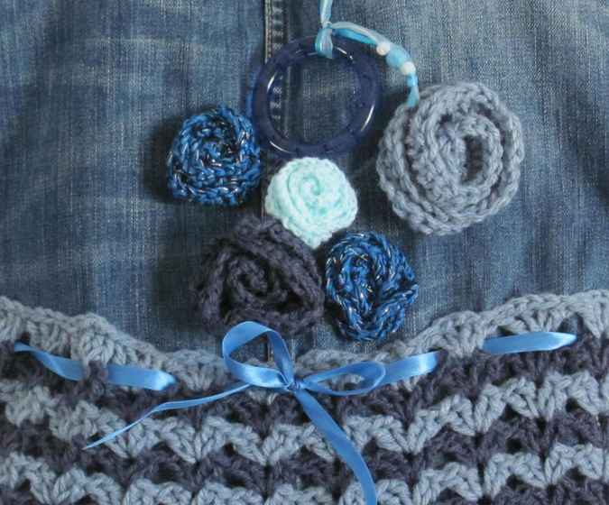 large image of art item: bag – jeans crochet flowers blue