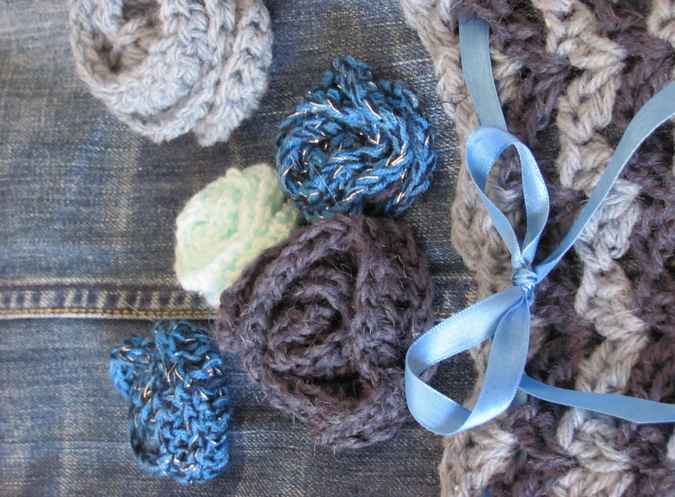 large image of art item: bag – jeans crochet flowers blue