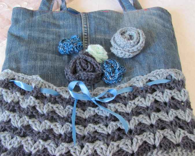 large image of art item: bag – jeans crochet flowers blue