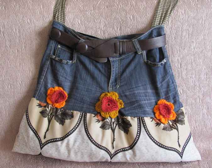large image of art item: bag – jeans flowers orange