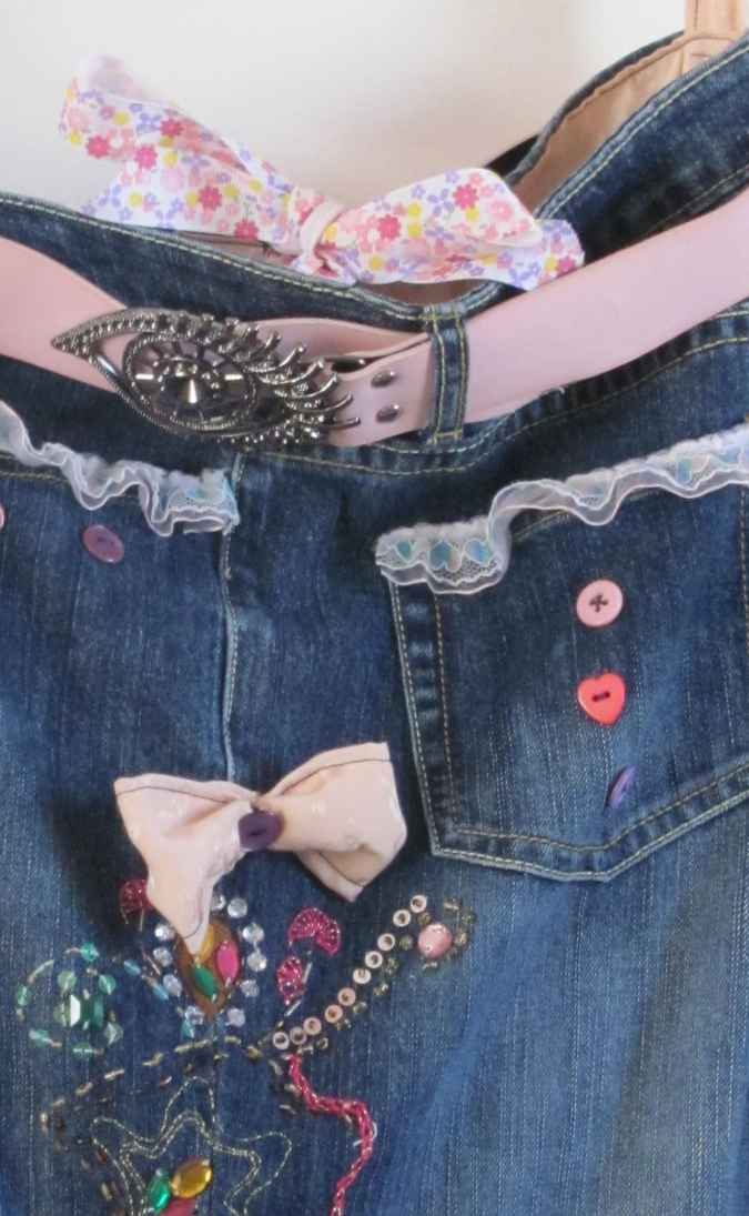 large image of art item: bag – jeans motif flower with beads and buttons