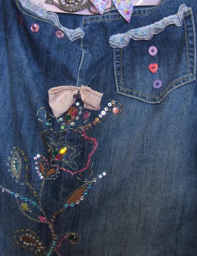 large image of art item: bag – jeans motif flower with beads and buttons