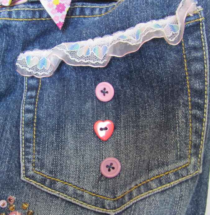 large image of art item: bag – jeans motif flower with beads and buttons