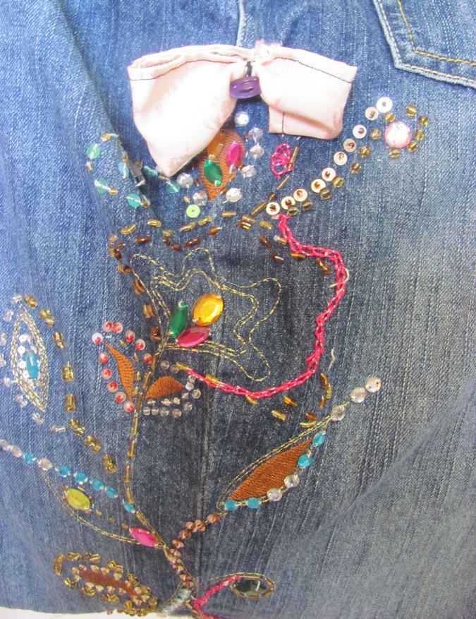large image of art item: bag – jeans motif flower with beads and buttons