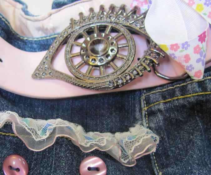 large image of art item: bag – jeans motif flower with beads and buttons