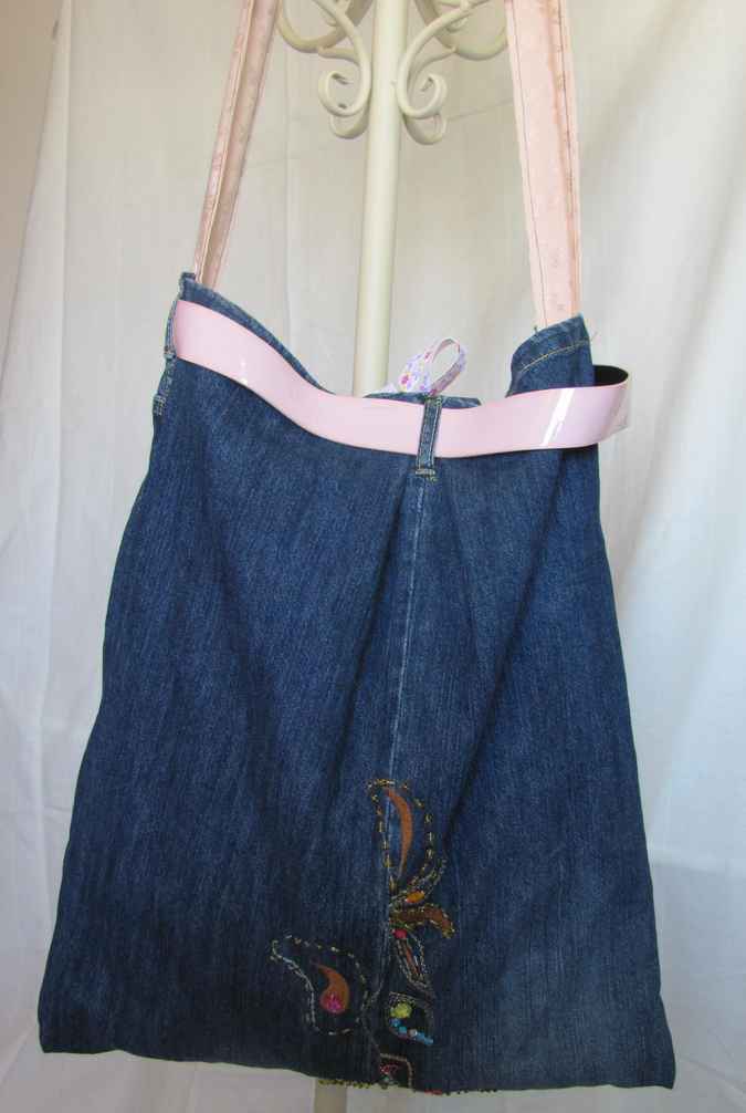 large image of art item: bag – jeans motif flower with beads and buttons