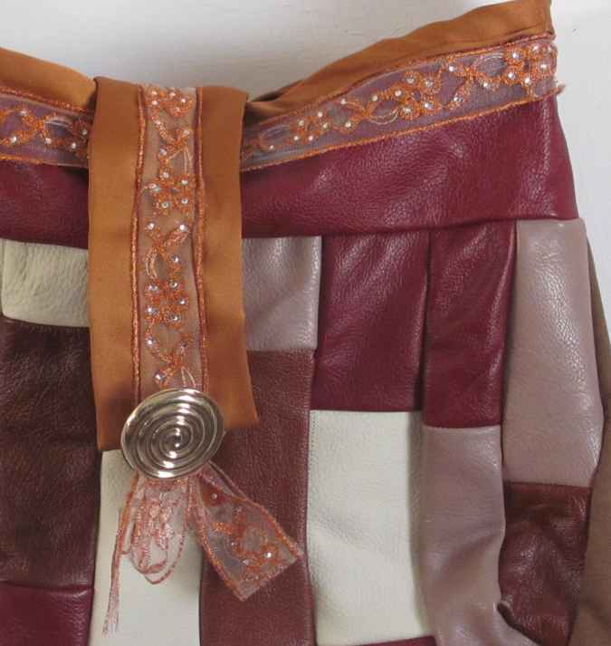 large image of art item: bag – leathery checkred crimson white button gold