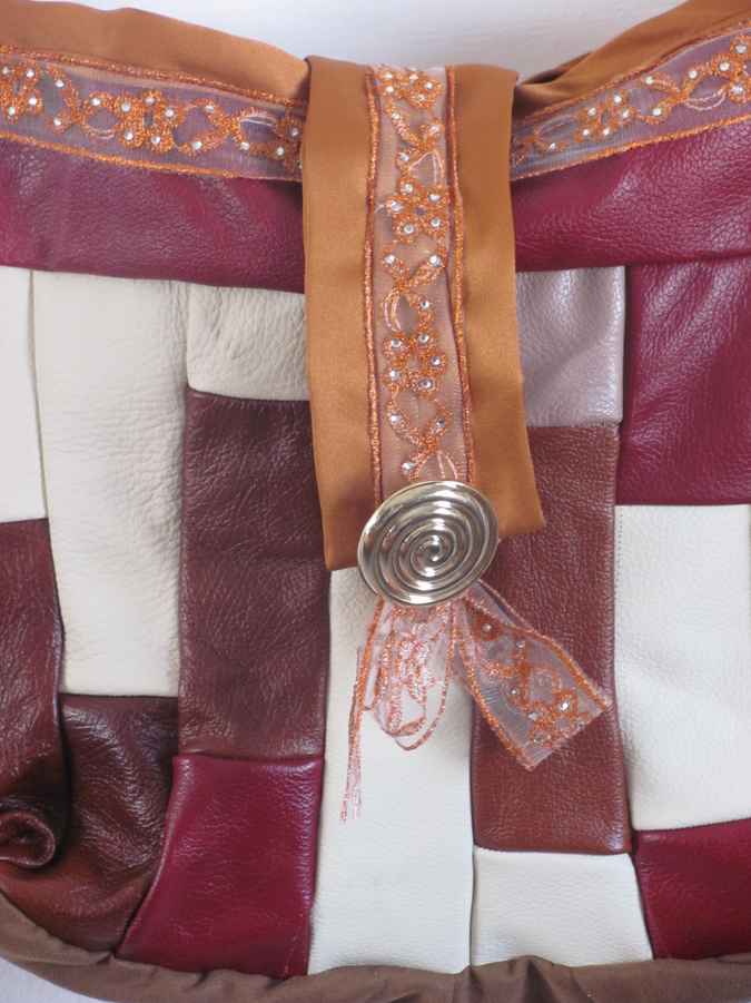 large image of art item: bag – leathery checkred crimson white button gold