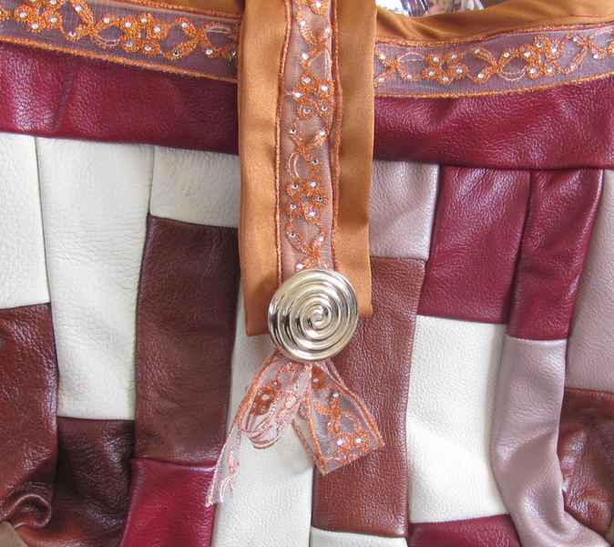 large image of art item: bag – leathery checkred crimson white button gold