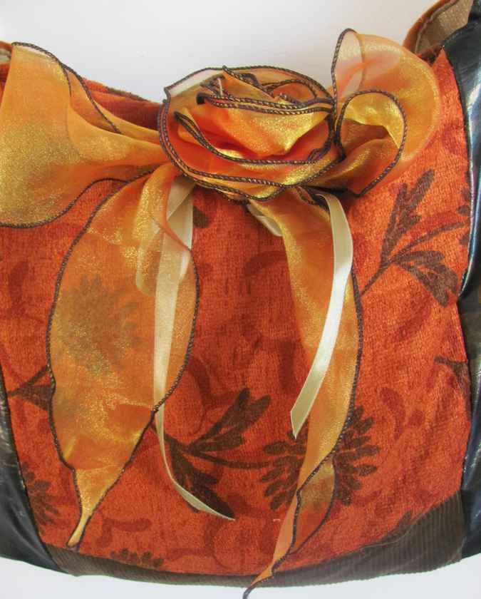 large image of art item: bag – orange with ribbon rose