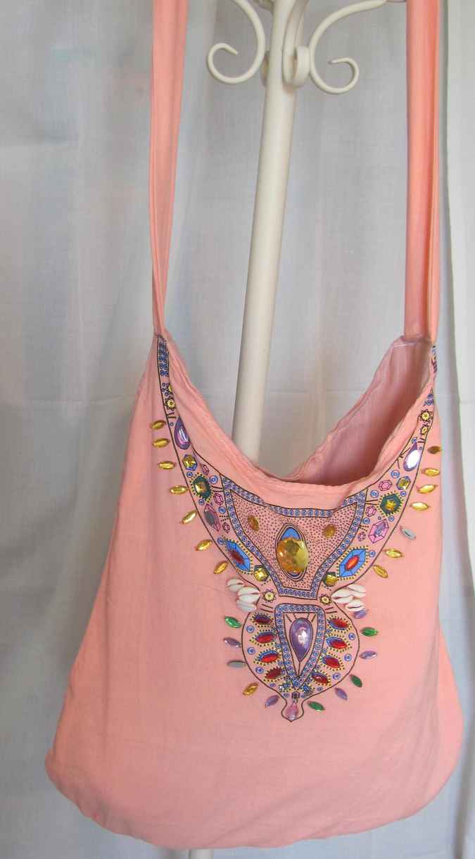 large image of art item: bag – peach crystals colorful