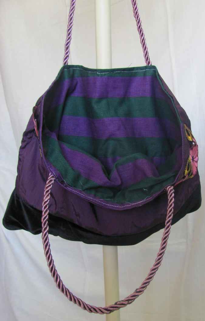 large image of art item: bag – purple with pink flowers