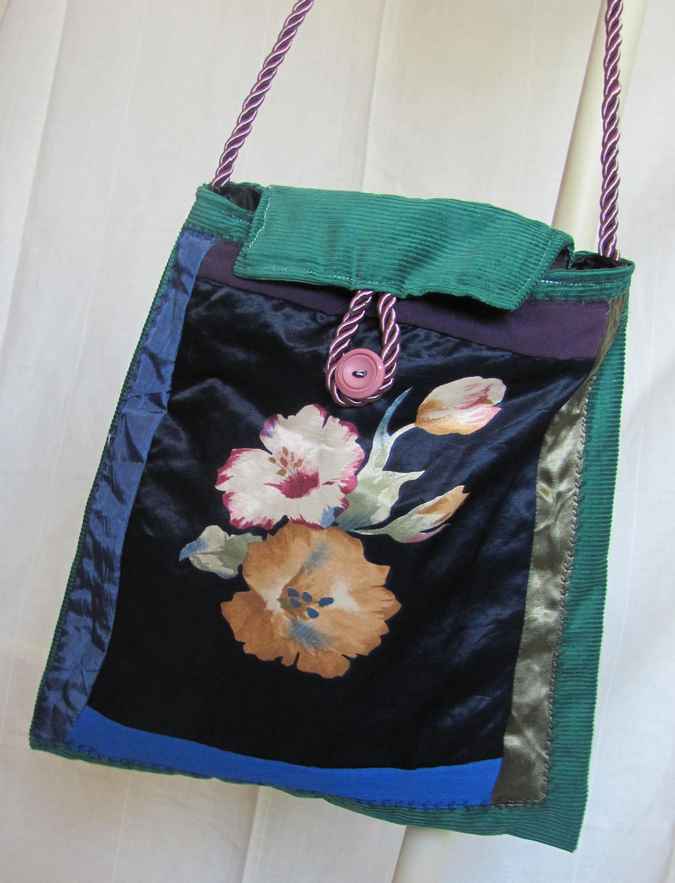 large image of art item: bag – quiltwork blue turquoise flower motif