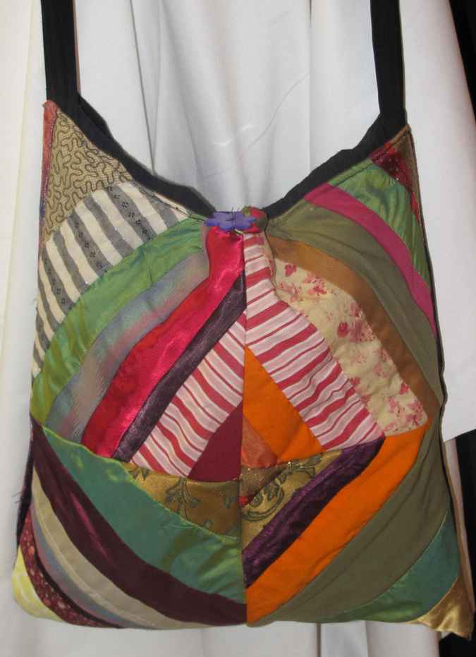 large image of art item: bag – quiltwork colorful with purple flower