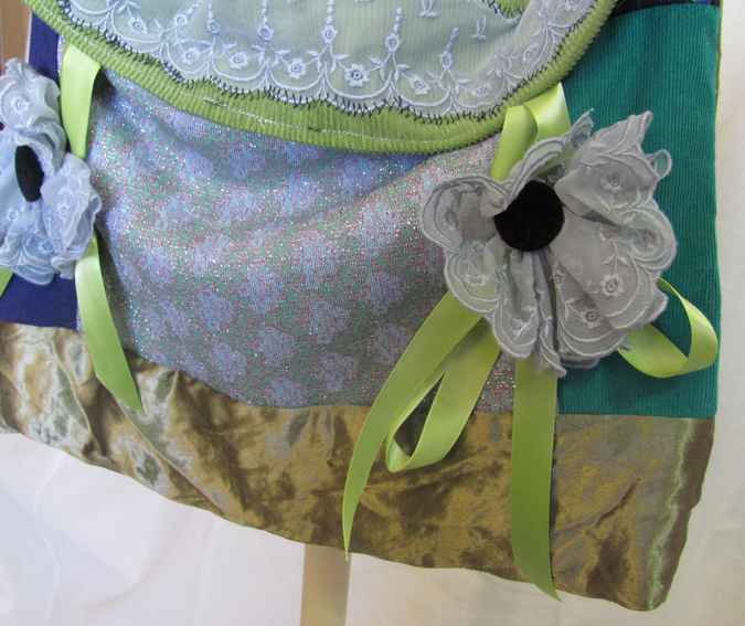large image of art item: bag – quiltwork cyan green turquoise brown with geometric motif and flowers