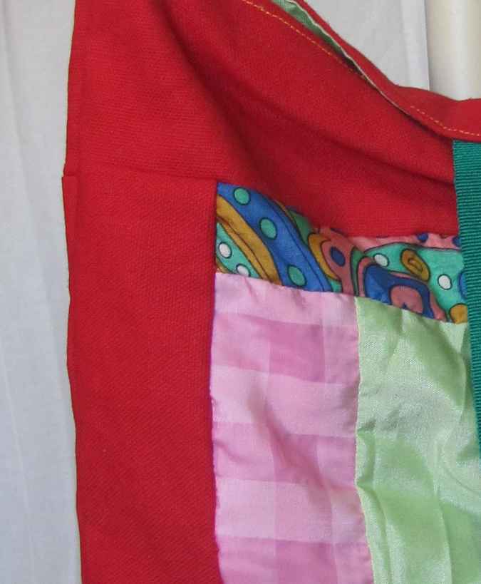 large image of art item: bag – red quiltwork fuzzy animal