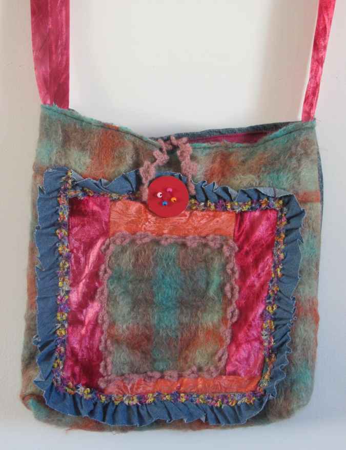 large image of art item: bag – squares blue brown red orange