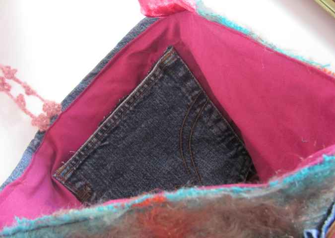 large image of art item: bag – squares blue brown red orange