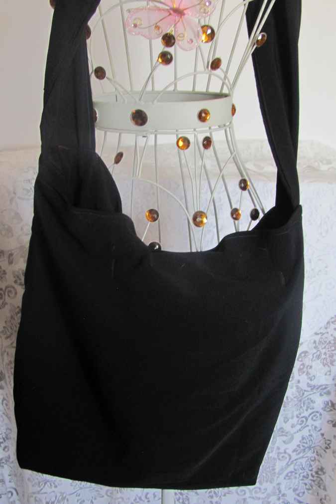 large image of art item: bag – stripes brown orange button ribbon