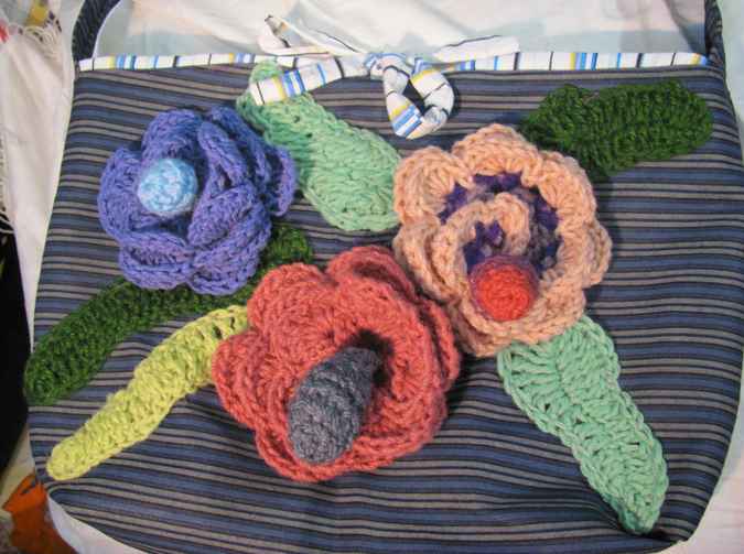 large image of art item: bag – stripes crochet flowers