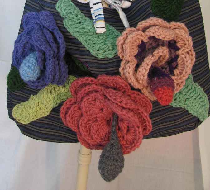 large image of art item: bag – stripes crochet flowers