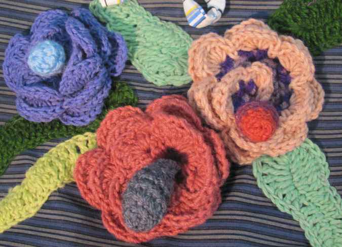 large image of art item: bag – stripes crochet flowers