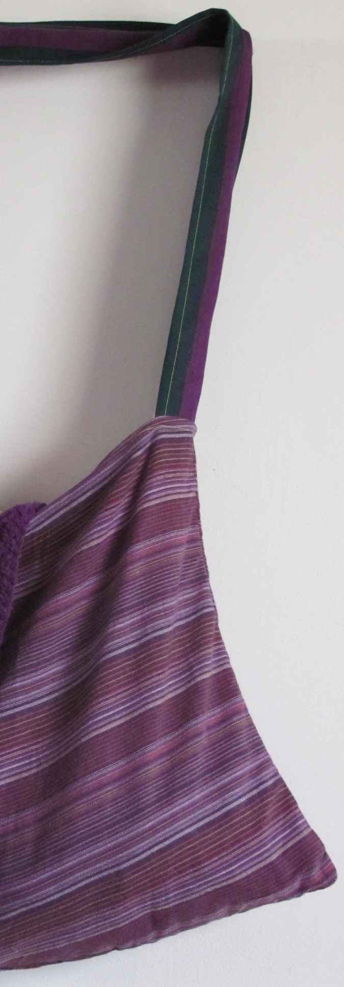 large image of art item: bag – stripes purple with flower and button